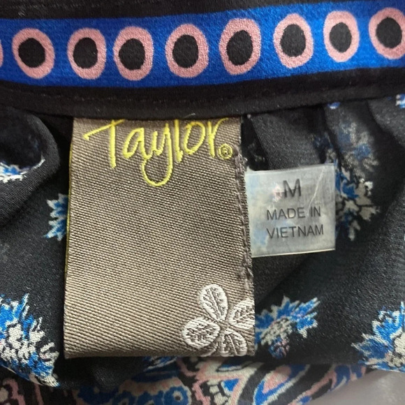 Taylor Black Blue Printed Chiffon Maxi Dress Size M - Picture 9 of 11